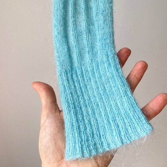 ❄️ Turquoise Blue Mohair Blend Thin Second Skin See Through Long Sleeve Sweater - Picture 2 of 7
